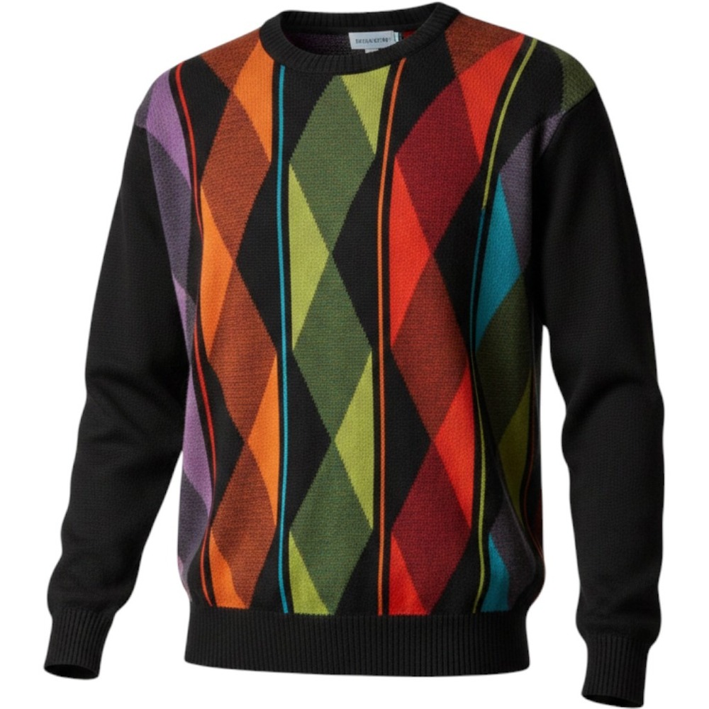 F/X Fusion Crewneck Sweater Mens XL Black Multicolor Abstract Geometric Knit